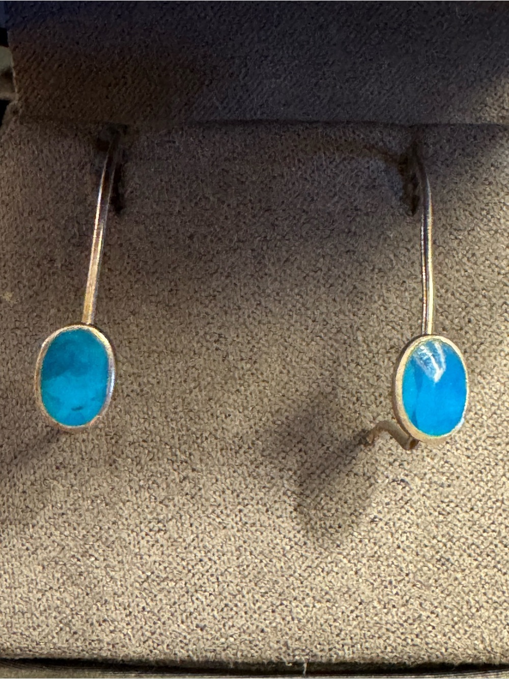 Sterling Silver 925 Turquoise Oval Cabochon Kidney Wire Earrings